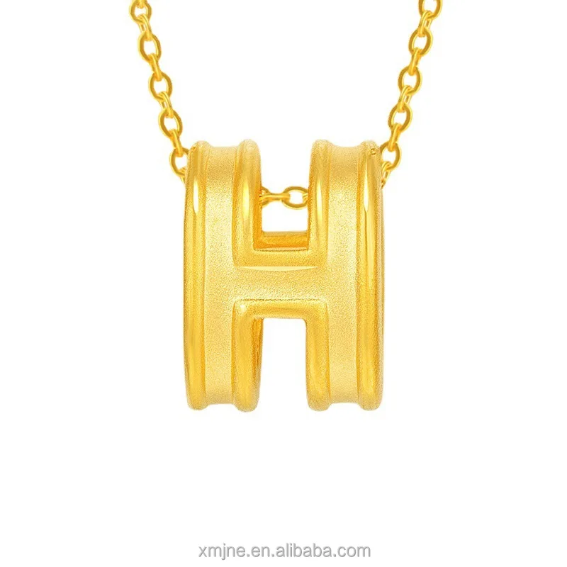 

Certified 3D Hard Gold Pendant Pure Gold 999 Gold Transfer Bead Clavicle Necklace Pendant H Letter Necklace