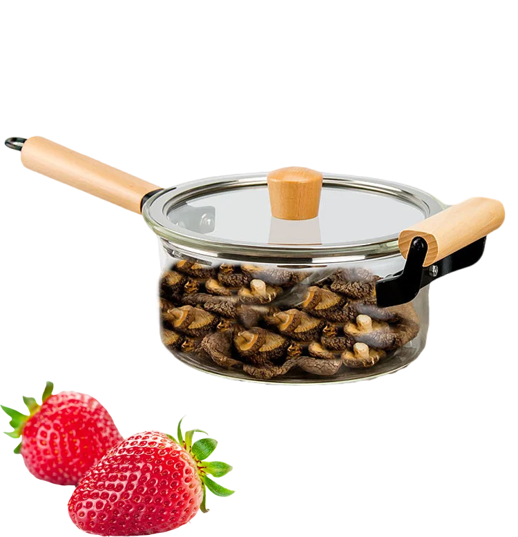 Big Size 3.5L Kitchen Transparent High Borosilicate Heat Resistant Glass Cooking Pot Kitchen Cookware with Wooden Handle