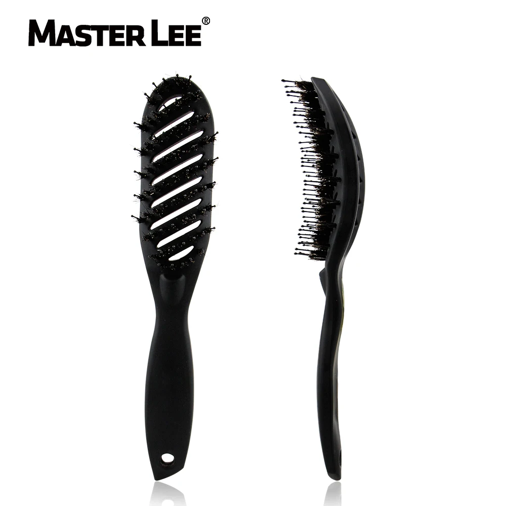 Masterlee luxury detangling Hair Brush curve Brush rib comb small size boar Bristle brush, Black