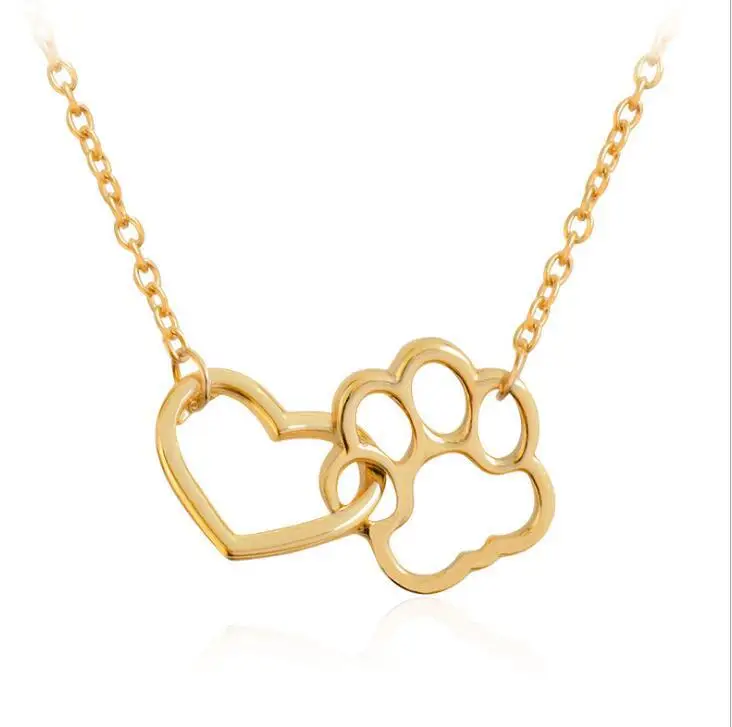 

Creative Cute Dog Paw Pendant Necklace Gold Silver Plating Cat Paw Heart Pendant Necklace For Women Girls