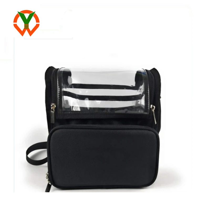 

New Arrival Clear PVC Makeup Brush Tool Organizer Bag with Shoulder Strap, Black