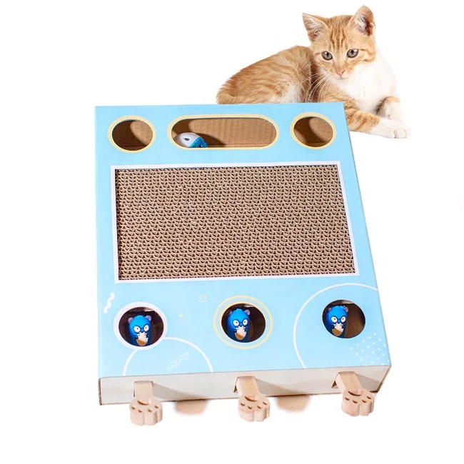 

3 In 1 Cat Scratcher Pad Kitty Funny Game Whac-a-mole Toy Interactive Cat Scratcher Corrugated Cardboard, Blue