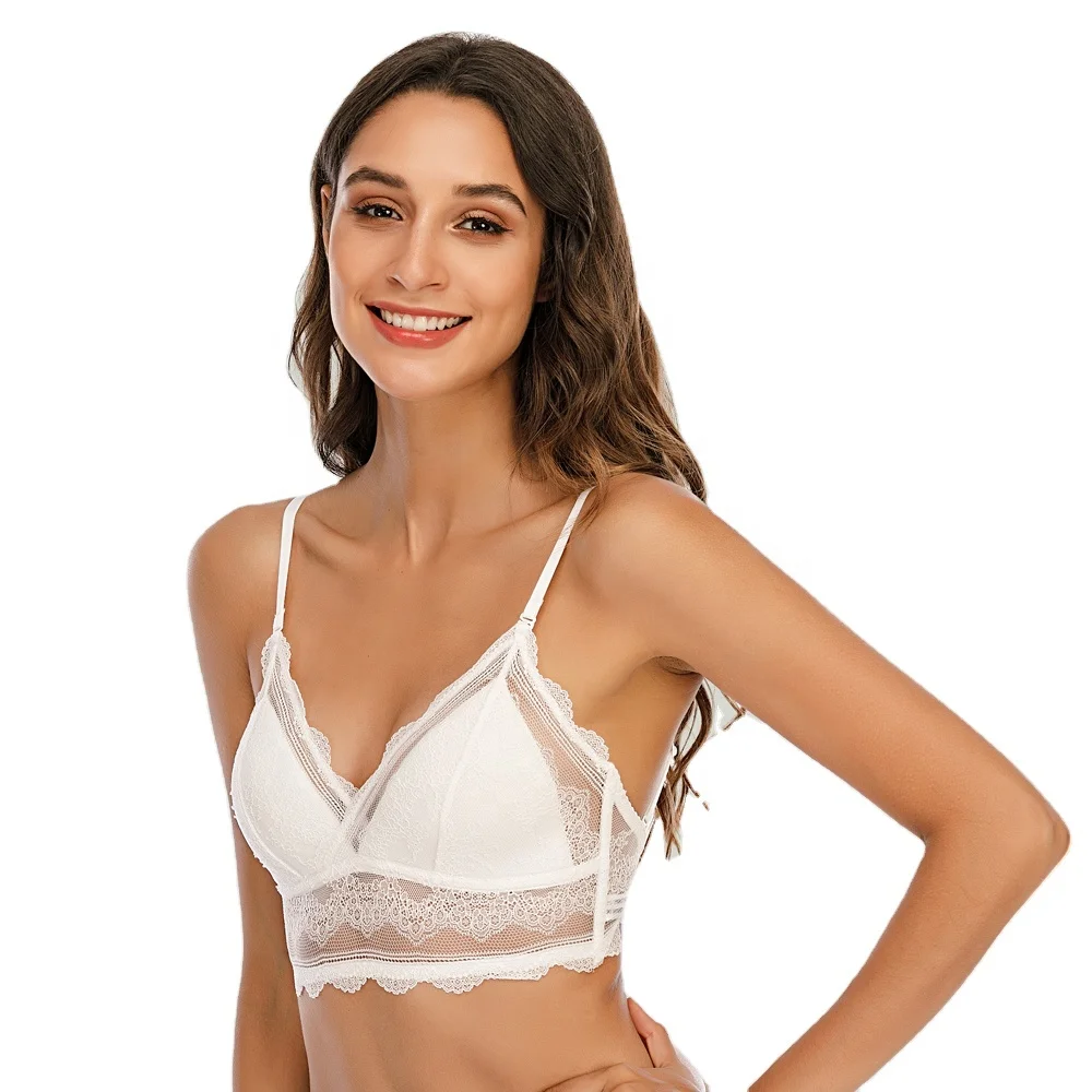 

2021 new design Ladies triangle cup wire free soft backless lace bra bralette sexy for ladies