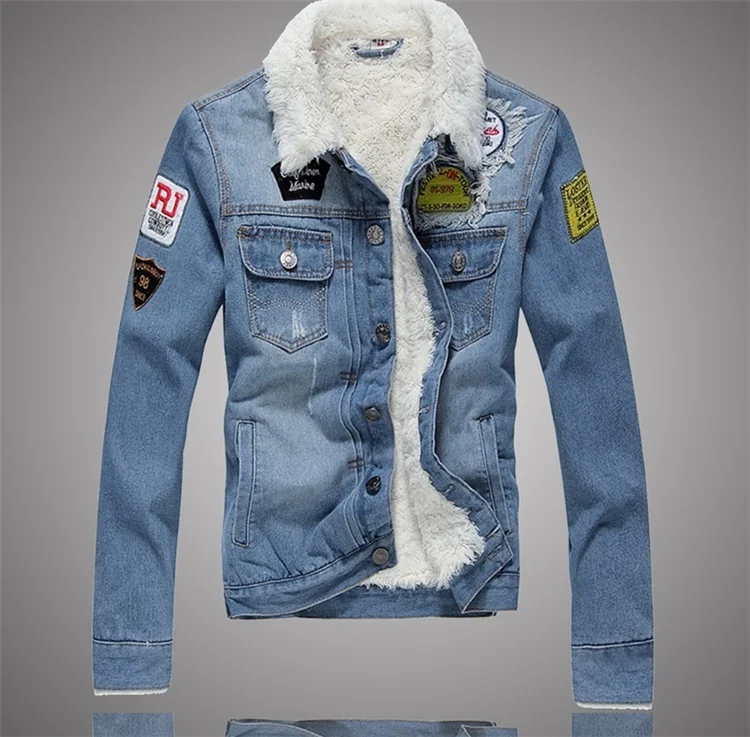 Wholesale Plain Winter Jeans Jaket Mens Patch Button Up Thick Winter Bulk Denim Jacket Buy