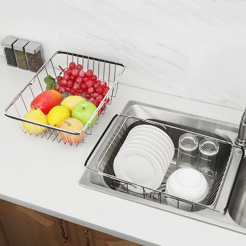 

Adjustable Sink Wash Fruit Vegetable Drain Basket Bread Serving Basket