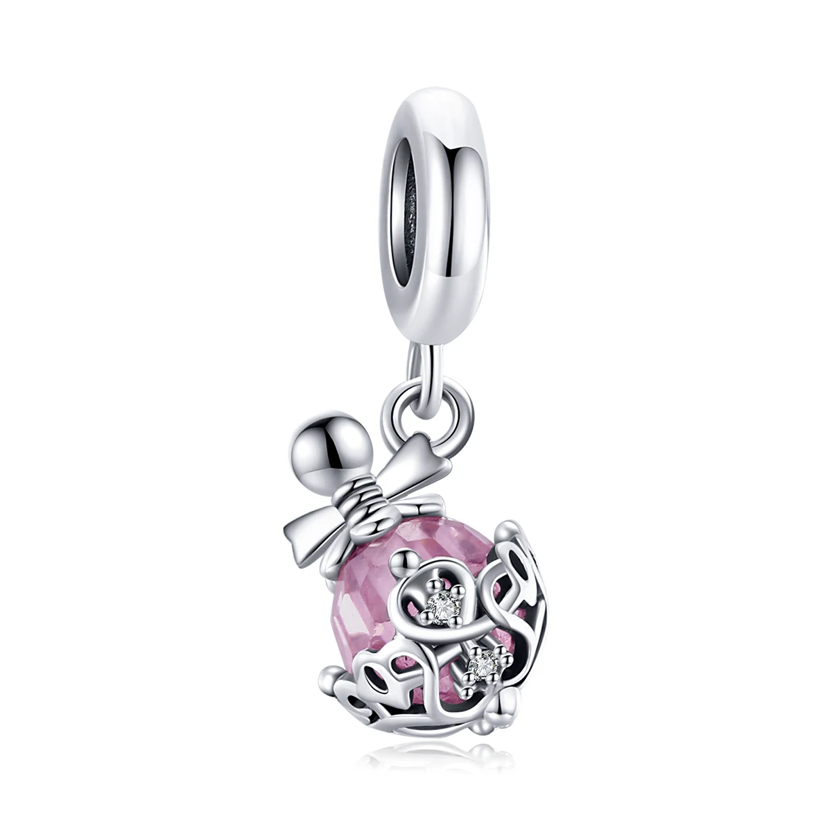 

S925 Sterling Silver Lovely Perfume Bottle Pendant Bracelet Pink Zircon Charms