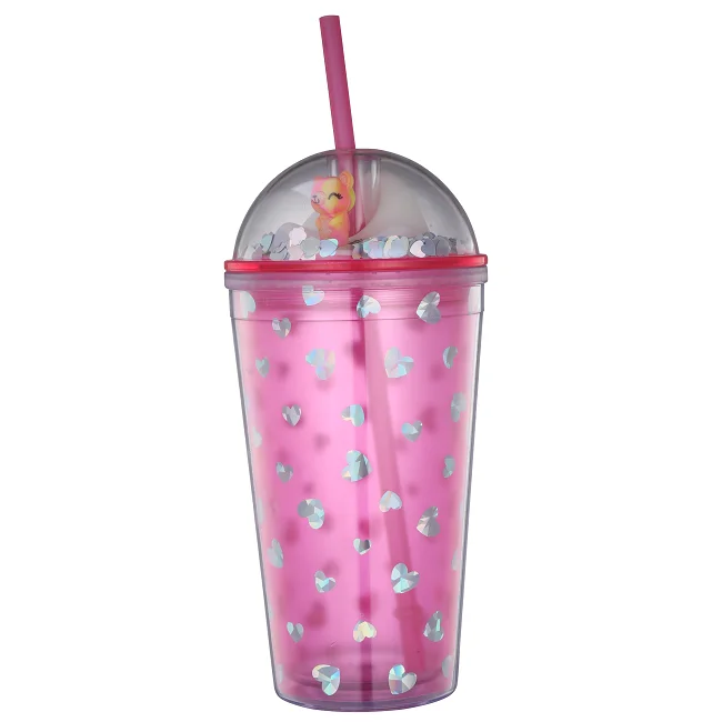 

Hot selling dome lid cup double wall plastic drinking tumbler with straw, Oem