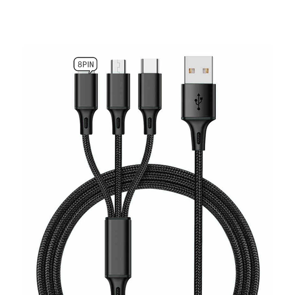 

3in1 Multiple Usb Data Cable Charging Cord Adapter With Type-c,Micro Usb Port Connectors For Cell Phones Tablets And More, Black, blue, red, grey