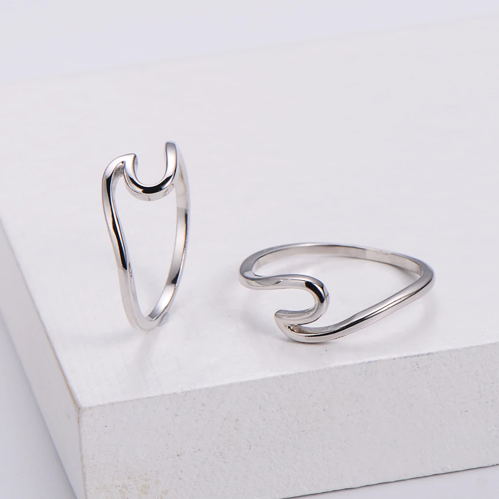 

Trendy Simple Jewelry Perfect Gift Women Sterling Silver Ocean Wave Ring