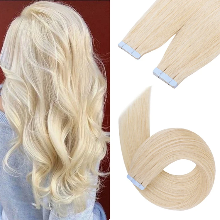 

Human In Large Stock Top Quality Extensions 100% Blonde Russian Invisible 613# 60# Hair Extension Tape Remy