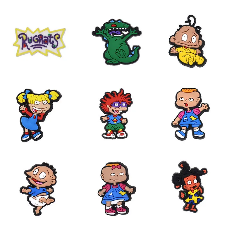 

New design Rugrats PVC Clog Shoe Decorations Charms cartoon Soft Rubber Shoe croc Charms As a gift for the child, As picture