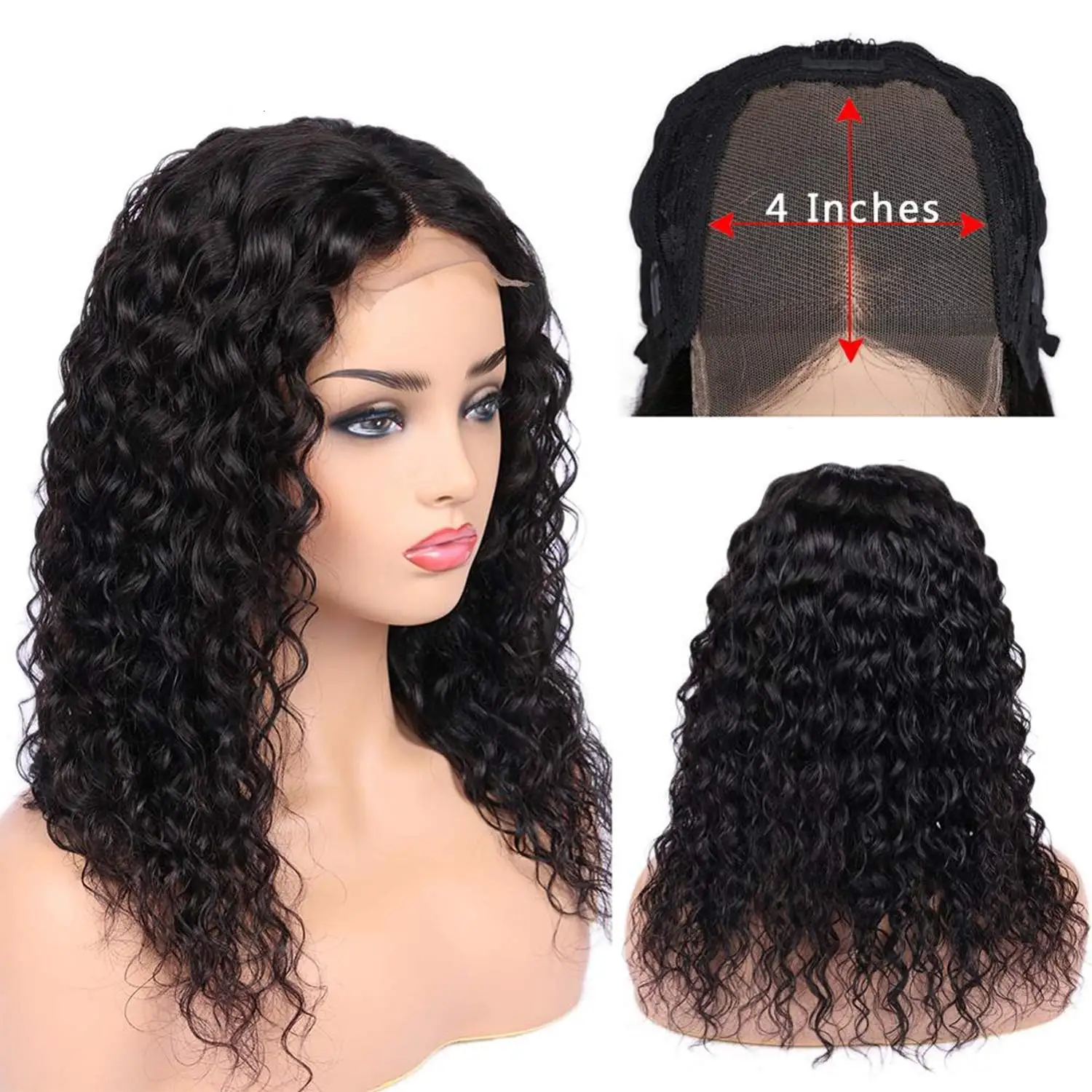 

Ainizi deep wave closure wig 1b color 4x4 inches human hair lace front wig