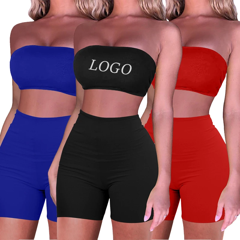 

logo clothing sets women lounge wear sets 2pcs 2021 new biker short set 2 piece