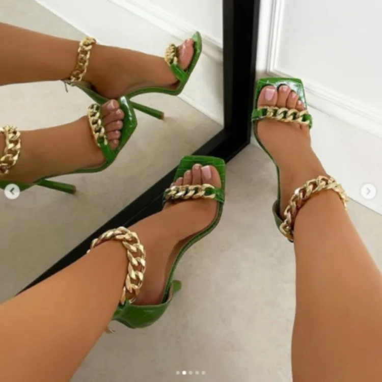 

Heeled sandals Luxurious Brand Chain And Accept Customization Logo Service High Heel Women Sandals high heel sandals, Picture color