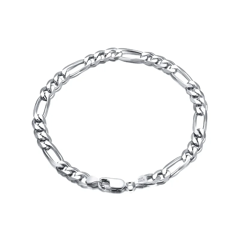 RINNTIN SB66 Fashion Women Men Jewelry 925 Sterling Silver 5.0mm Diamond-Cut Chunky Figaro Chain Bracelet