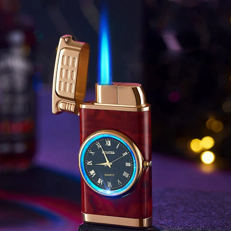 

Luxurious Watch Blue light Turbo Jet Lighter 1300 C Windproof Inflated Butane Gas Torch Metal