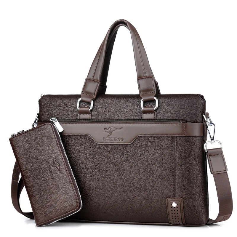 

Factory wholesale classic laptop bag Adjustable Shoulder strap business men PU leather briefcases, Black and brown