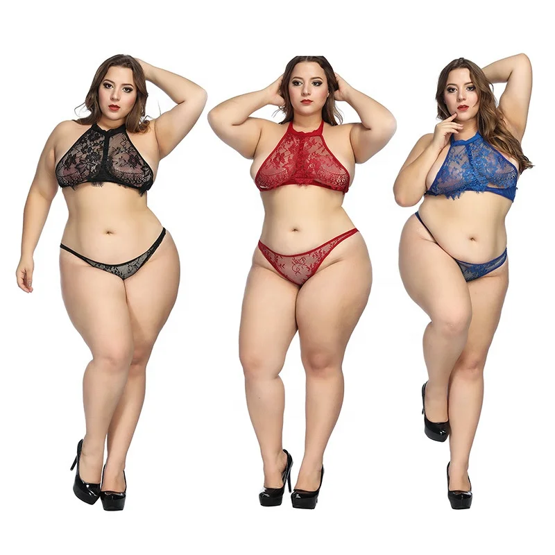 

Plus Size Women Lace Up Sexy Underwear Set New design Two Pieces Transparent Lady Lingerie, Customized