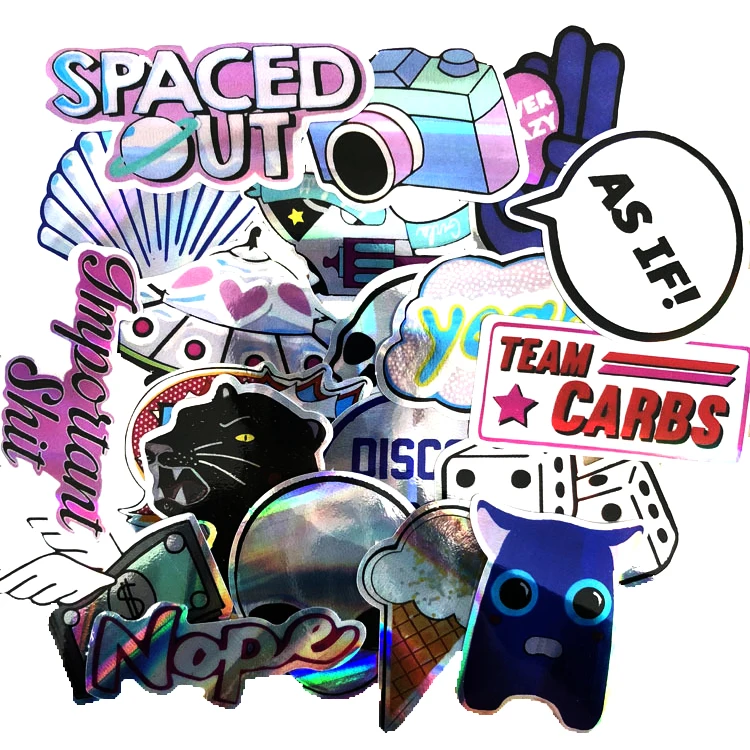 

20 pcs/bag VSCO Laser C non-repeating sticker mirror starry sky personality jewelry trolley case waterproof sticker, Cmyk