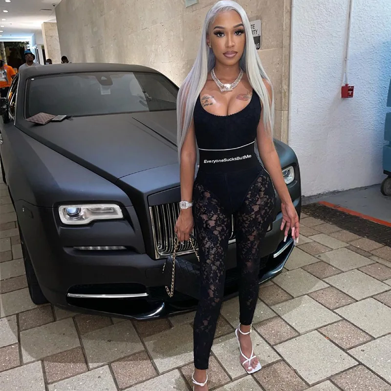 

2022 new fashion black color sexy women's lace jumpsuit