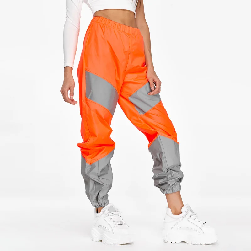 Wholesale Jogger Sports Pants Reflective Loose Windbreaker Pants Casual Women Pants  Casual Stitching  Women's Trousers