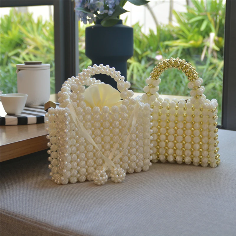 

Wholesale Luxury Ladies Evening Handbags Pearl Beaded Tote Bags Wedding Party Pearl Basket Bag Clutch Purse