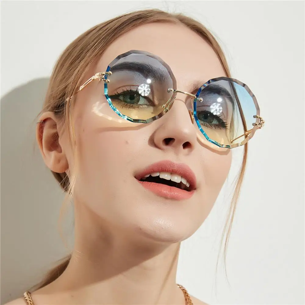 

A18905 New Retro Frameless Transparent Colorful Sun Glass Rimless Round Women Sunglasses, 5 colors