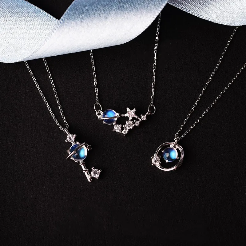 

Dainty Fashion Wholesale Women Necklace Jewelry Blue Universe Star Key Necklace Elegant Crystal Girl Necklace