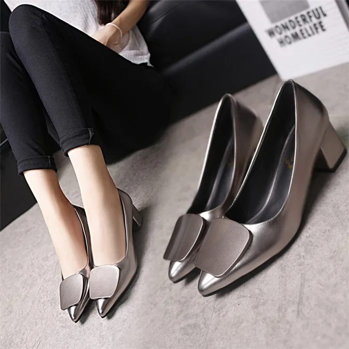 

Best-selling pointed shallow women's shoes ladies high heels with thick heels Girls dress high heels, Red, green, black, gray