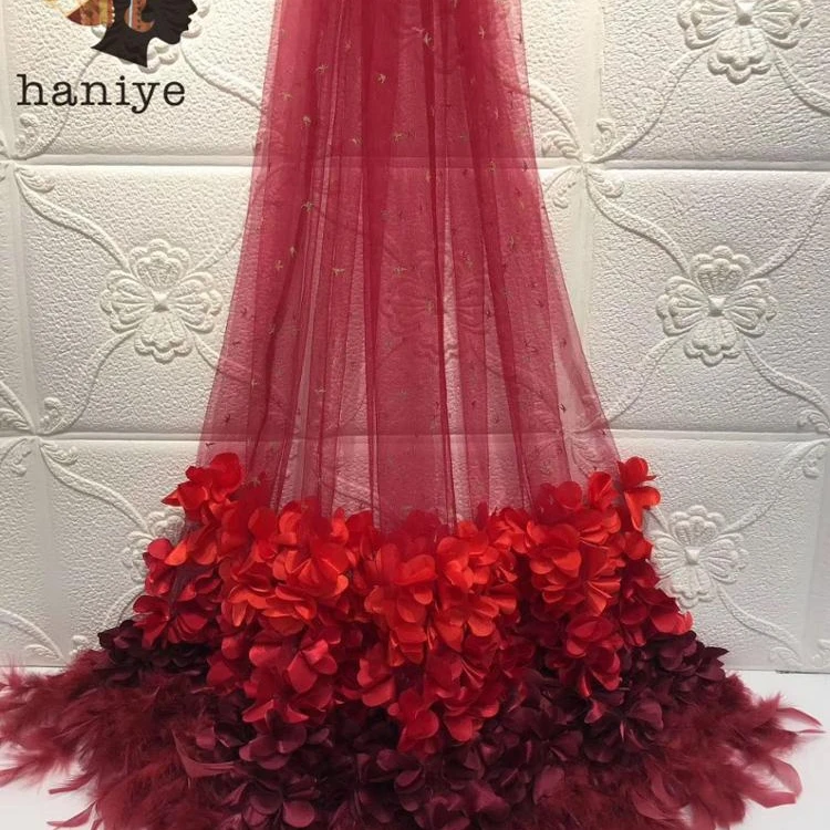 

Beautifical Latest red colours desgin Net lace fabric for women dress Nigerian tulle lace 5yards