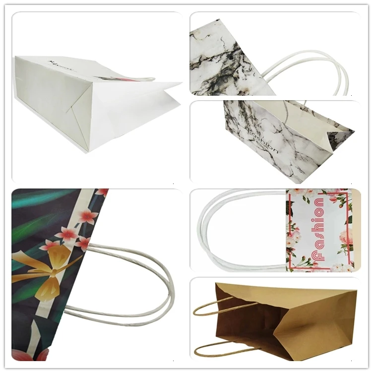 CMYK Printing Gift Bag White Kraft Shopping Paper Bags With Handle