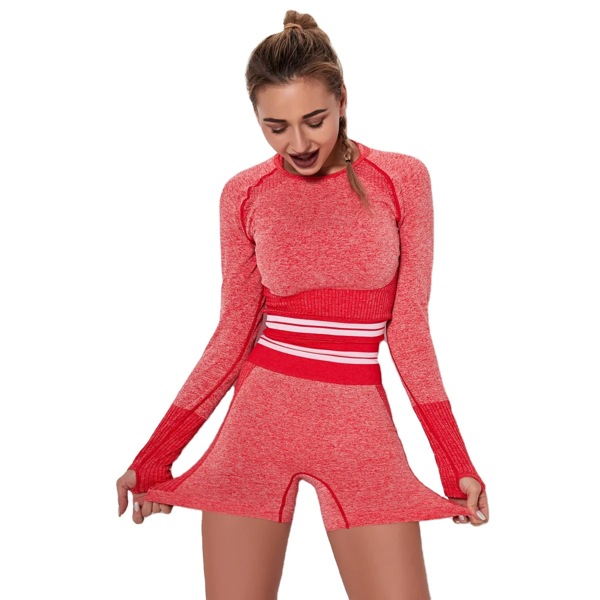 

Wholesale Shorts Long Sleeve Tops Hollow Out Active Wear Sets Fitness Wear Women, Colors