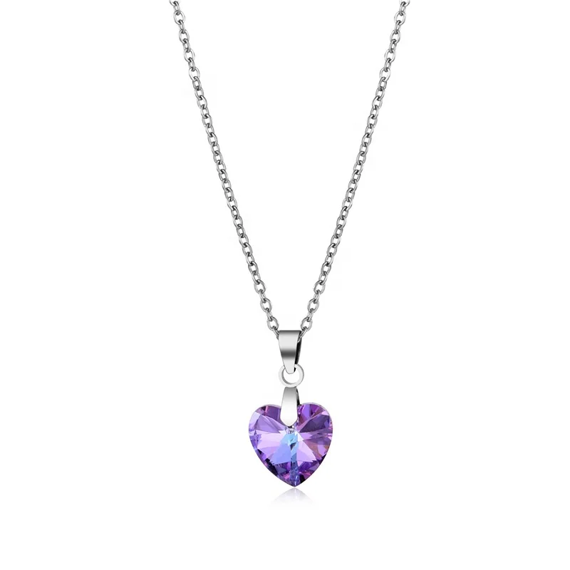 

Free Shipping Jewelry Stainless Steel Heart Austrian Crystal Amethyst Heart of the Sea Necklace, Purple, multi