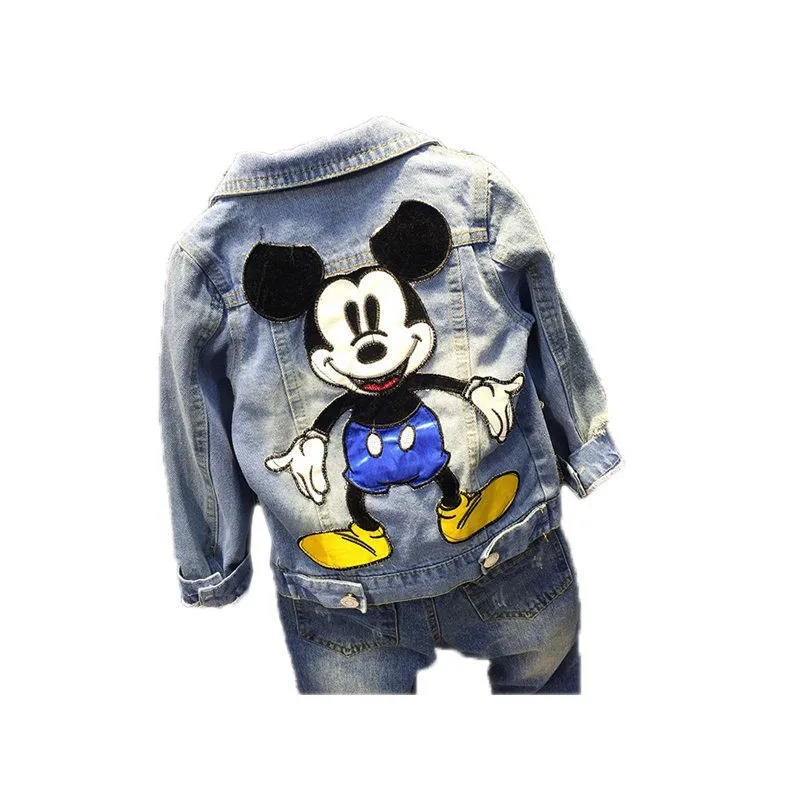 

HOT Baby Boy Winter Coat Thick Denim Jacket Cartoon Patch Hooded Girls Winter Coat Lamb Hair Lining Baby Padded Coat