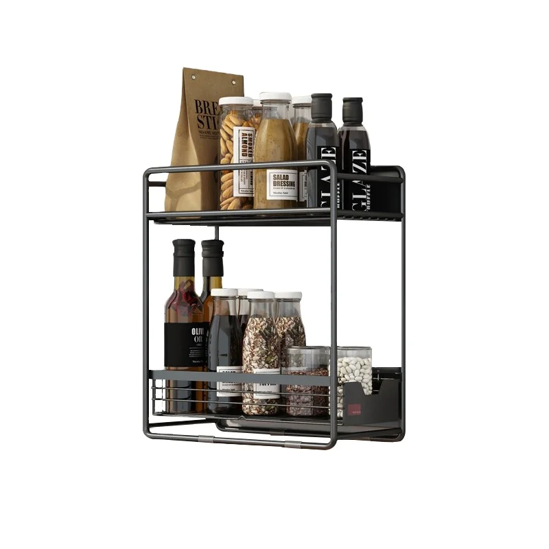 

2-tier Magnetic refrigerator side storage rack with sliding drawer