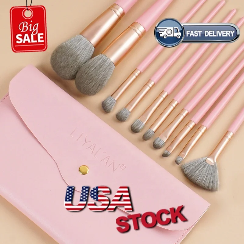 

Private Label Custom Professional 10pcs Foundation Cosmetic Brushes Pink Goat Hair Makeup Brush Set