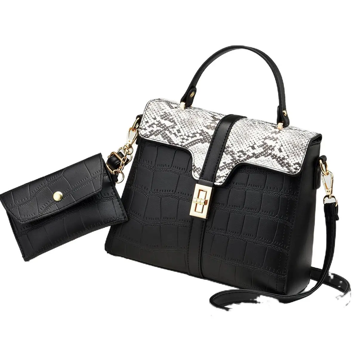 

2021 women handbag sets 2 pieces lady hand bags for stone leather cross bags black, 8 color