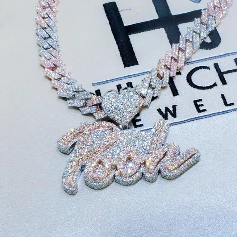 

Hip Hop iced out jewelry Cuban Link Moissanite Diamond S925 Sterling Silver letter custom Necklace women jewelry