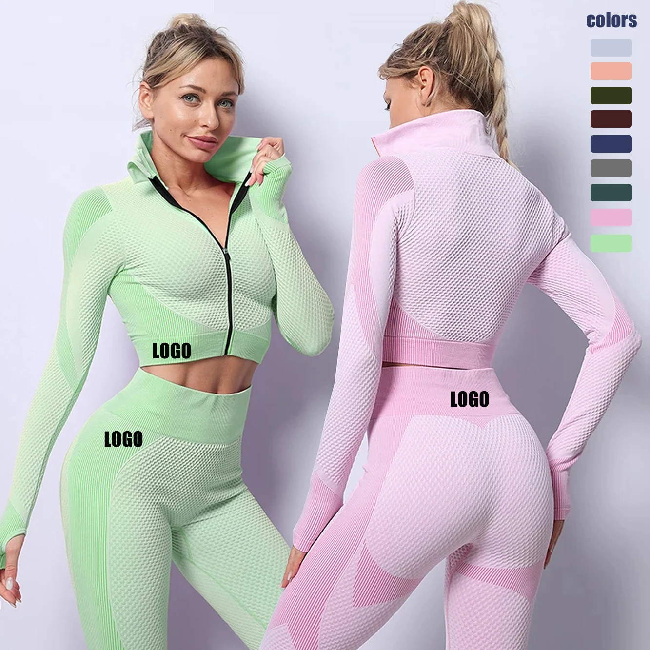 

2021 New Colour Gym Clothing Long Sleeve Activewear Yoga Sets For Women Seamless Yoga Suit, As shown