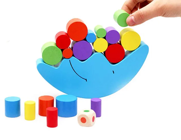 教育学习游戏月亮形状木制积木为孩子设置木材平衡玩具