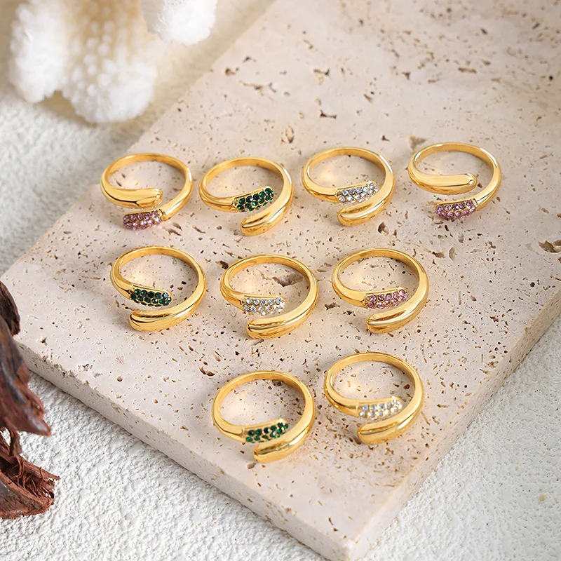 

New Design Stainless Steel Snake Shape With Crystal Fashion Jewelry Rings For Women