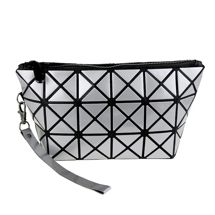 

New Creative geometric lattice foldable deformation wholesale cosmetic bags cases, Black,pink,silver,rose red,lake blue,white,green,khaki,red etc.