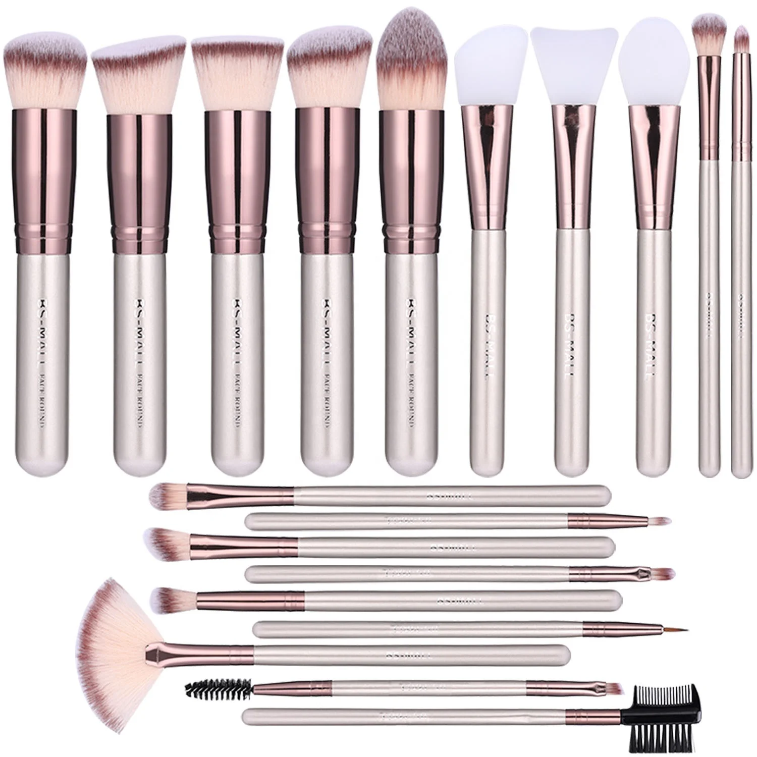 

2020 new bs-mall 19pcs pretty makeup brush set with face mask silicone make up brush, Picture or customized color