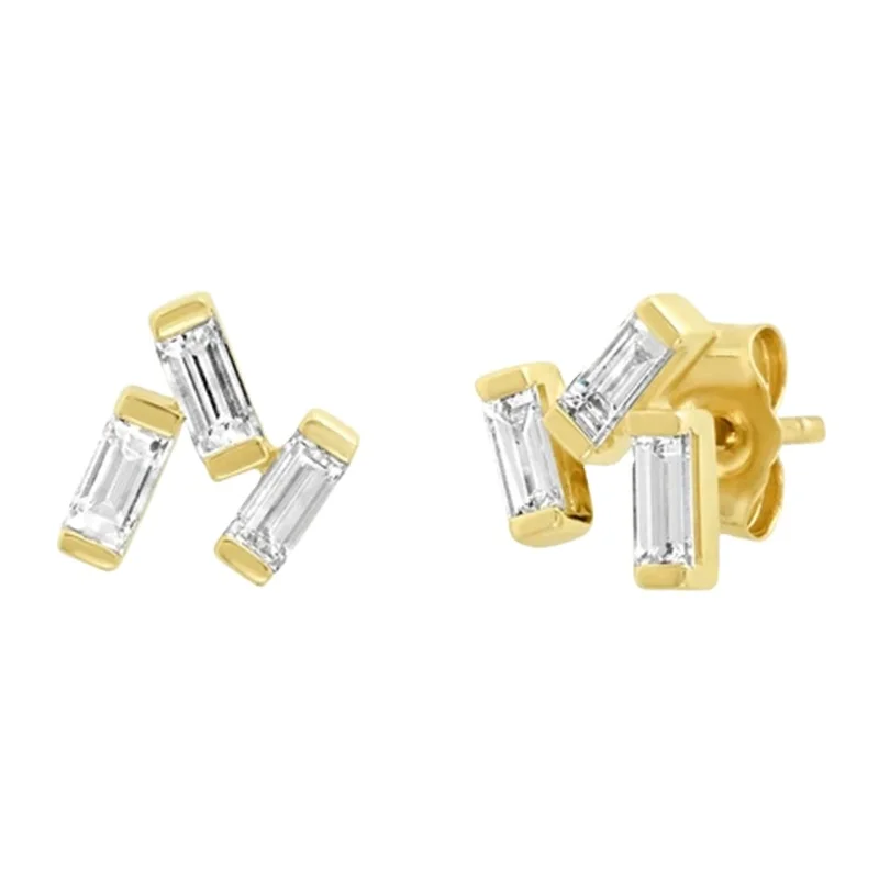 925 Sterling Silver 3 Rectangular Zirconia Stud Earrings Europe and American hot sell silver jewelry