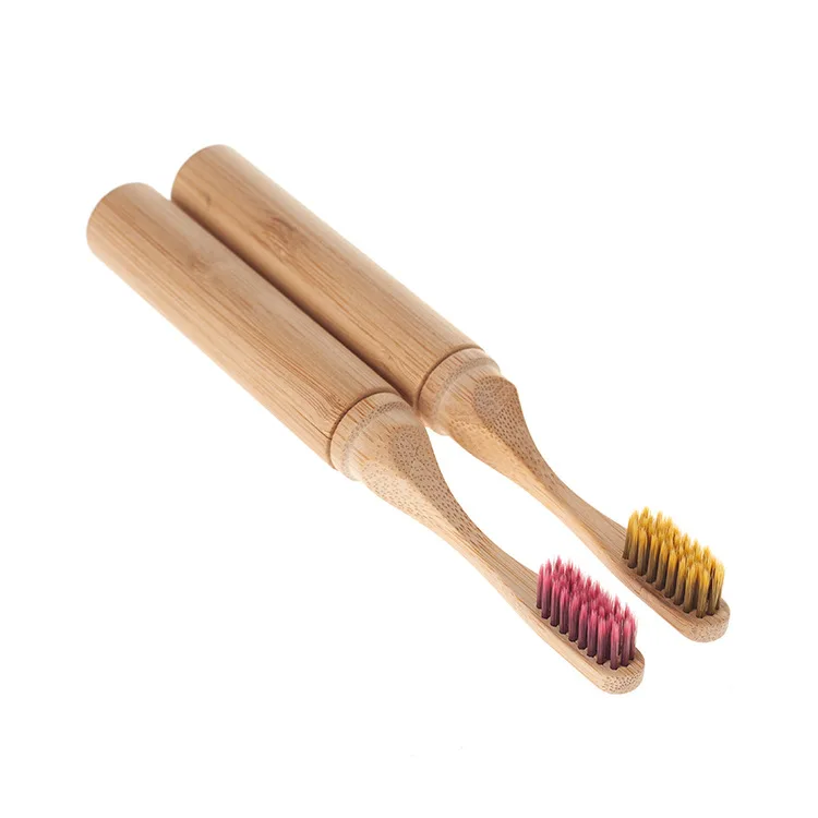 

Bamboo Travel Toothbrush with travel case tube replacement head bristles brush, Customized color