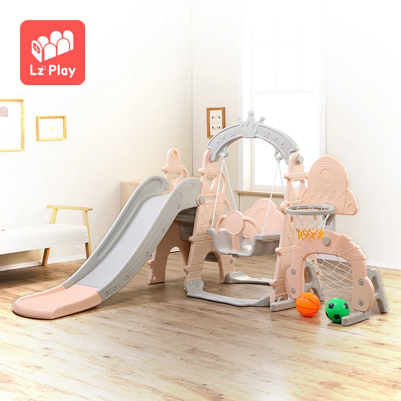 

LZplay high quality indoor kids factory price swing slide toy for children plastic set, Blue/red/pink/customizable colors