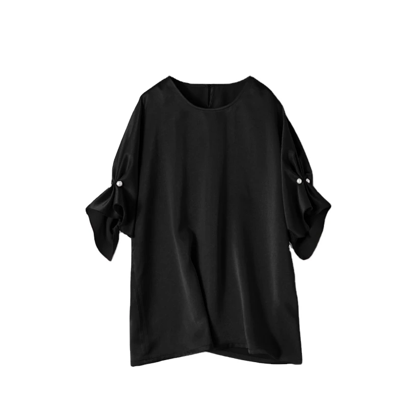 

Big size Pure color female satin sexy blouse women's T-shirt short sleeve women tops and T-shirt