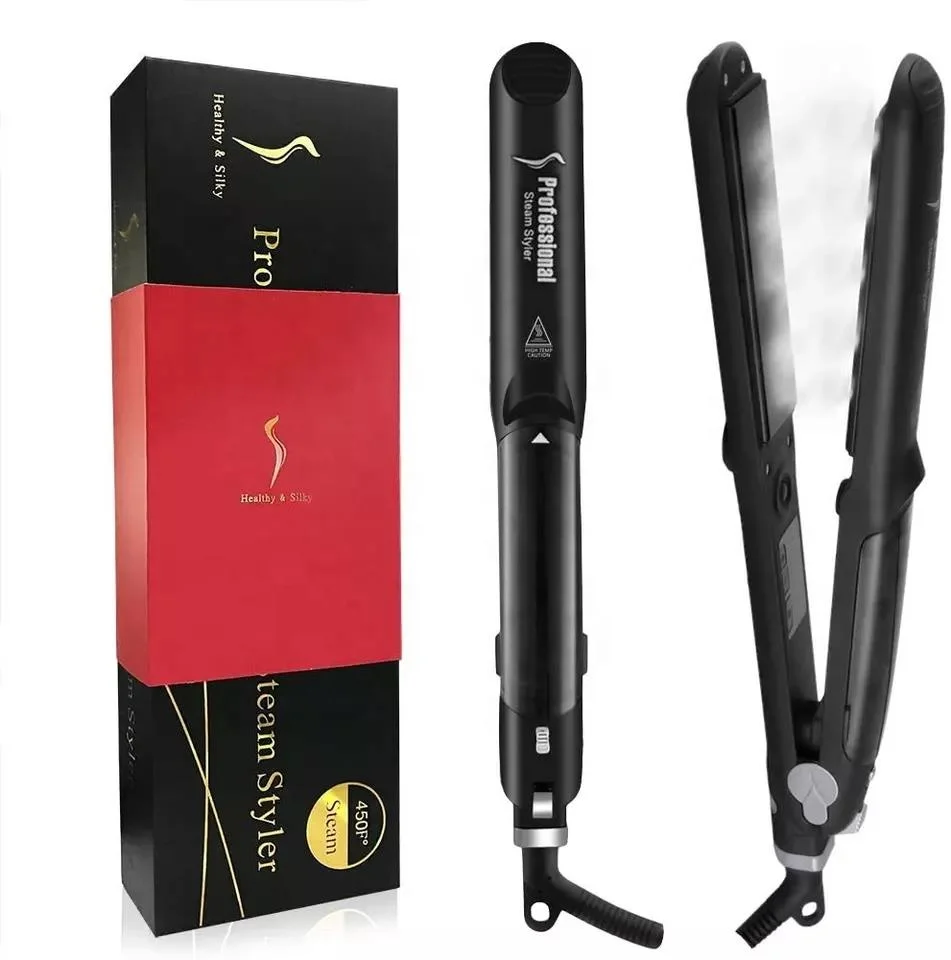 2 in 1 Curling Straightening Steam Flat Iron Professional Steam Hair Straightener Salon Styler Tourmaline Flat Iron