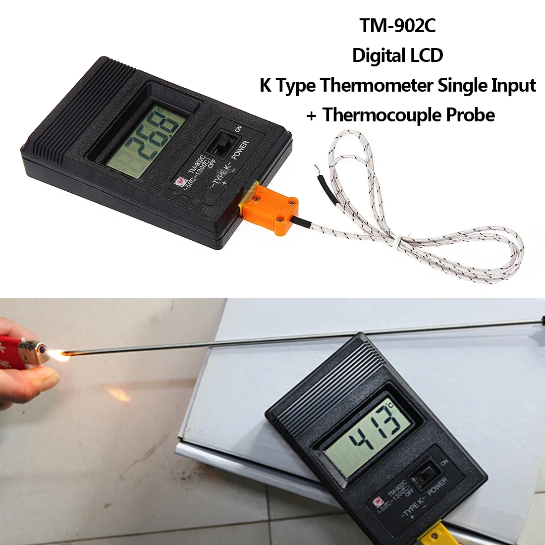 Thermocouple Probe TM-902C Digital LCD K Type Thermometer Single Input 