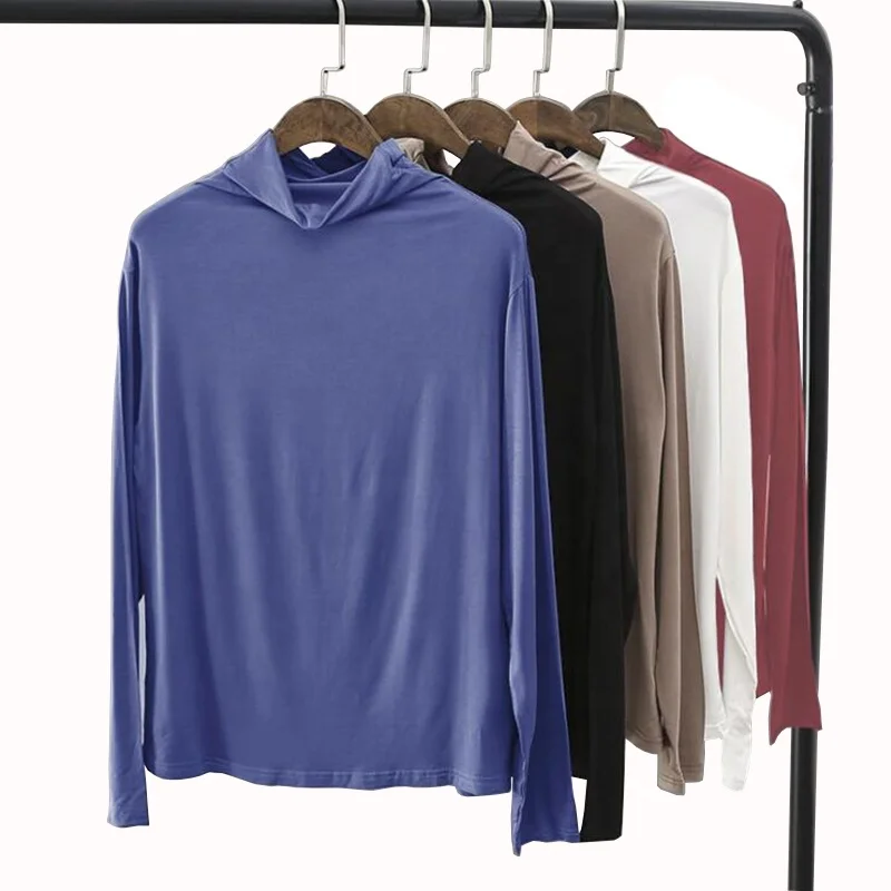 

Fashion Modal Tee Shirts Women 2020 Plus Size Soft Tshirt Femme Solid Color Turtleneck Women Long Sleeve Tshirts, 9 solid colors as shown